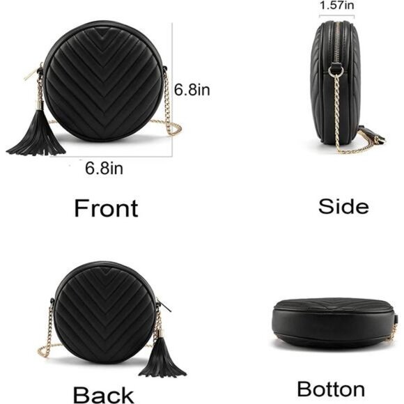 Shoulder Bag Circle Tassel Purse Clutch PU leather Handbag Wallet With Chain - Picture 3 of 6